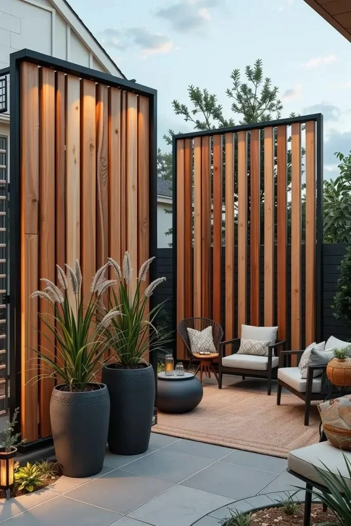 Backyard Privacy Ideas 2026: Modern Outdoor Partitions For Small Backyard Spaces Modern outdoor partitions for enhancing backyard privacy in small spaces.