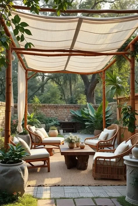 Canopy Design Ideas 2026: Bamboo Frame Canopies For Natural And Eco-Friendly Outdoor Design Bamboo frame canopy providing natural elegance in outdoor design for 2026.