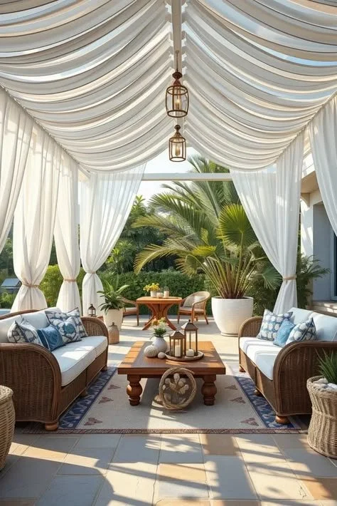 Canopy Design Ideas 2026: Coastal Inspired Canopy Ideas With Breezy Blue And White Palettes Coastal inspired canopy design ideas featuring blue and white color palettes.