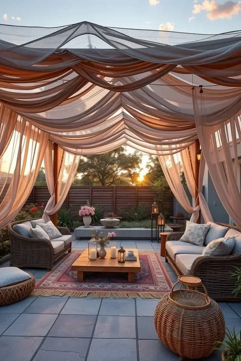 Layered fabric canopy design showcasing depth and movement in interior decor.