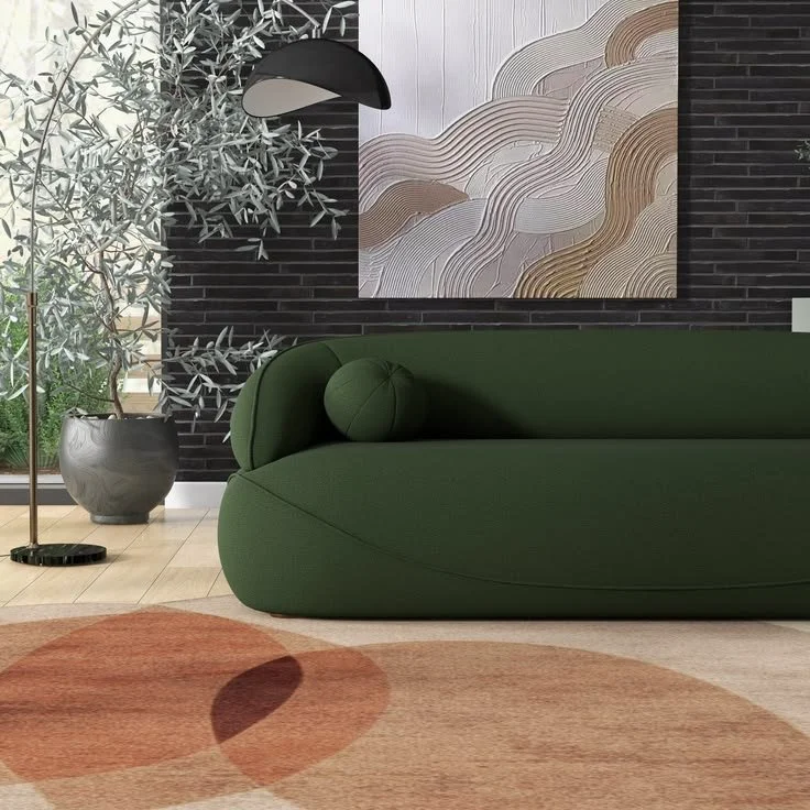 Chic Dark Green Sofa Living Room Setup Chic dark green sofa enhancing a modern living room setup