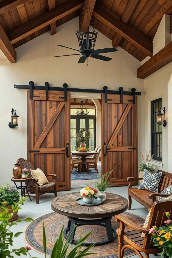 Farmhouse-Style Patio Ideas 2026: Sliding Barn Doors And Decorative Shutters For Patio Spaces Farmhouse-style patio ideas with sliding barn doors and decorative shutters