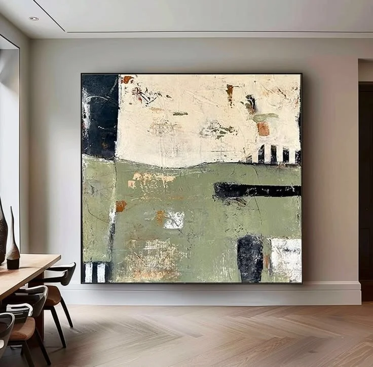 Mid-Century Oil Painting: Abstract Green Landscape Mid-century oil painting of an abstract green landscape