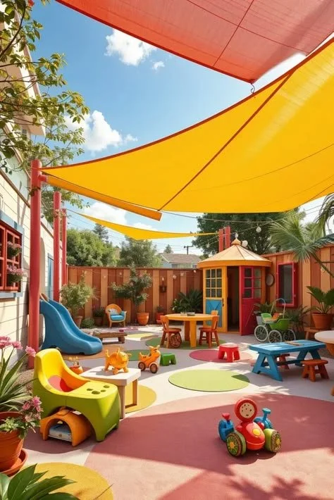 Colorful shade sail designs for kids' play areas and backyard spaces