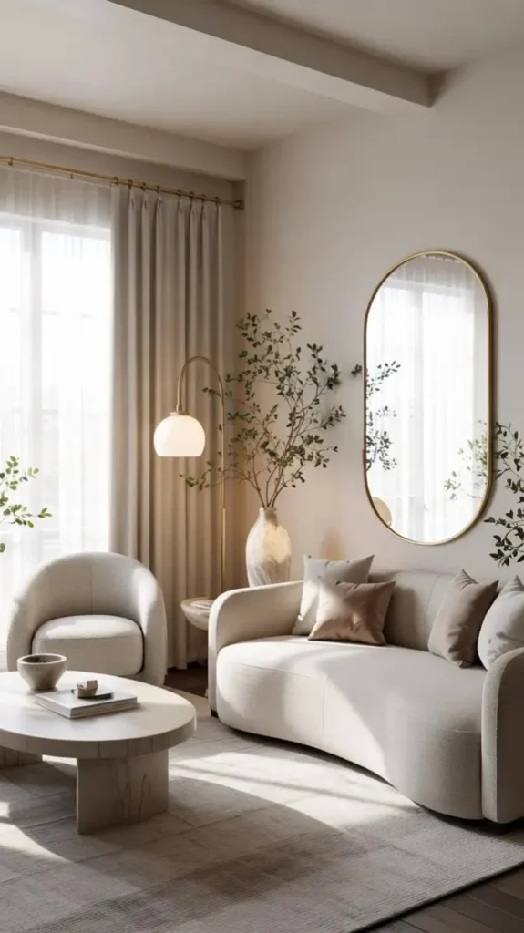 Modern curved sofa in a minimalist living room setting for cozy decor