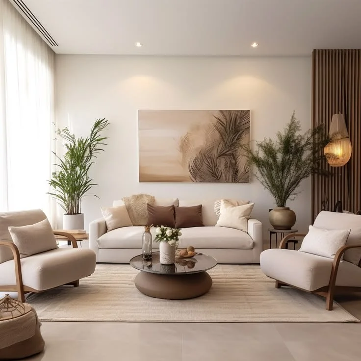 Cozy minimalist living room with neutral colors and calming decor