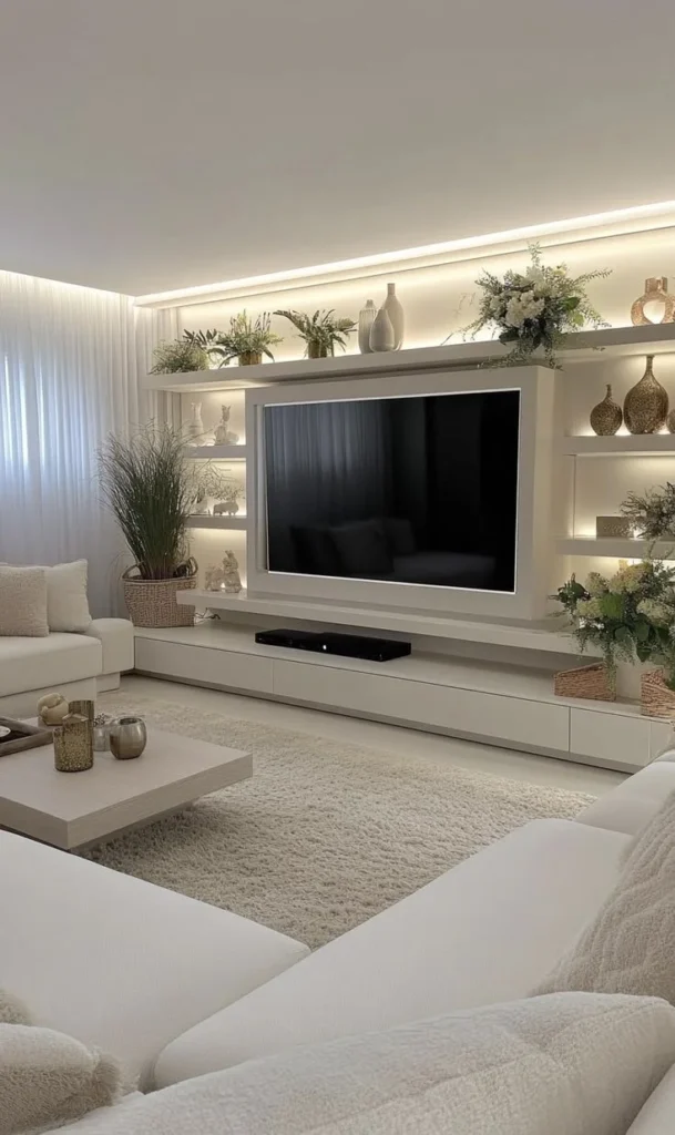 Sleek and serene white living room design inspiration